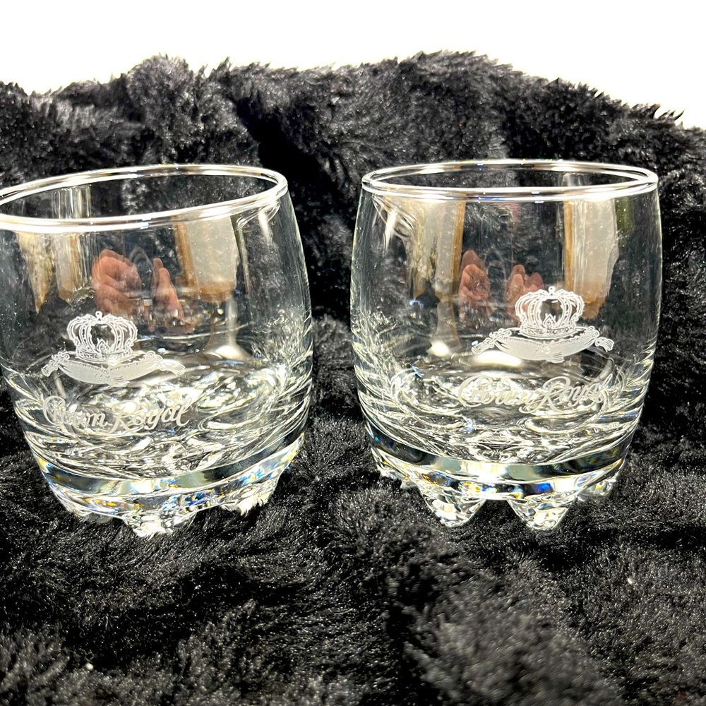 Crown Royal Crystal Glasses Clear Round Highball Liquor Drinks Set Of 2